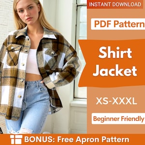 Wykrój na kurtkę koszulową, wykrój na koszulę damską, wykrój na kurtkę damską, wykrój na płaszcz typu shacket, wykrój na koszulę damską, wykrój na koszulę zapinaną na guziki