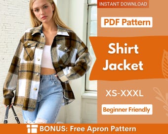 Shirt Jacket Pattern,  Women Shirt Sewing Pattern, Women's Jacket Pattern, Shacket sewing pattern, Women Sewing Pattern, Button up Shirt