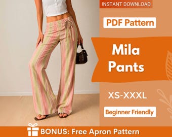 Women Pants Sewing Pattern | XS-XXXL | Flare Pants | Pants Sewing Pattern | Wide Leg Pants | Low Waist Pants Women Sewing Pattern