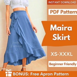 スカートの縫製パターン | ラップスカートの縫製パターン | レディースの縫製パターン | 縫製パターン | 夏用スカートの縫製パターン | フリル裾のラップスカート