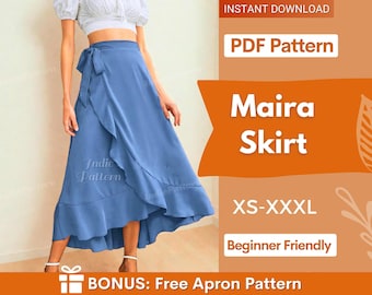Skirt Sewing Pattern | Wrap Skirt Pattern | Women Sewing Pattern | Sewing Patterns | Summer Skirt Sewing pattern | Ruffle Hem Wrap Skirt