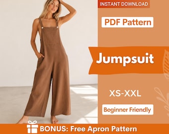 Schnittmuster für Jumpsuit | Latzhose | Damen-Schnittmuster | Jumpsuit-Schnittmuster | Jumpsuit-Schnittmuster | Damen-Overall-Schnittmuster | Latzhose mit lockerer Passform | Schnittmuster