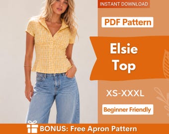 Elsie Top Schnittmuster | Damen-Schnittmuster | Blusen-Schnittmuster | Top-Schnittmuster | Schnittmuster für Anfänger: Top, Sommertop, Hemd