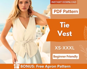 Vest Pattern, Waistcoat Pattern, Sewing Patterns, Women Pattern Vest, Front Tie Vest Pattern, Top Pattern Women, Women Vest Top Pattern