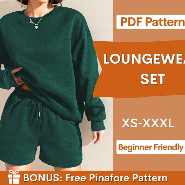 Loungewear Set Sewing Pattern for Women, Sewing Patterns, Lounge Set Pattern, Sweatshirt pattern, Sewing Patterns for Women, Shorts Pattern