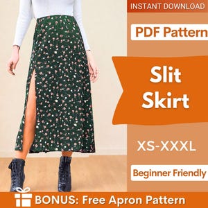 Skirt pattern | XS-XXXL | Slit Skirt Sewing Pattern | Easy Skirt Pattern, Skirt for women PDF Pattern Skirt with zipper pattern Sewing Skirt
