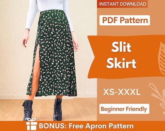 Skirt pattern | XS-XXXL | Slit Skirt Sewing Pattern | Easy Skirt Pattern, Skirt for women PDF Pattern Skirt with zipper pattern Sewing Skirt