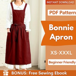 Schürze Schnittmuster | XS-XXXL | Schürzenkleid Schnittmuster | Einfaches Schürzenmuster | Schnittmuster Kleid | Einfache Anfänger Schürze | Frauen Muster