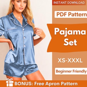 Pajama Set Sewing Pattern | Pajama Top and Shorts Pattern | Women Sewing Pattern, Easy Pajama Pattern | Beginner Sewing Pajama, Short Pajama