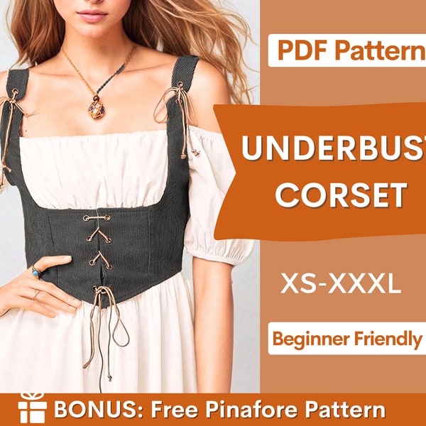 Corset sous la poitrine | Motif de haut corset | Patrons de couture | Patron de couture femme | Ceinture corset, patron de couture de corset, patron de bustier