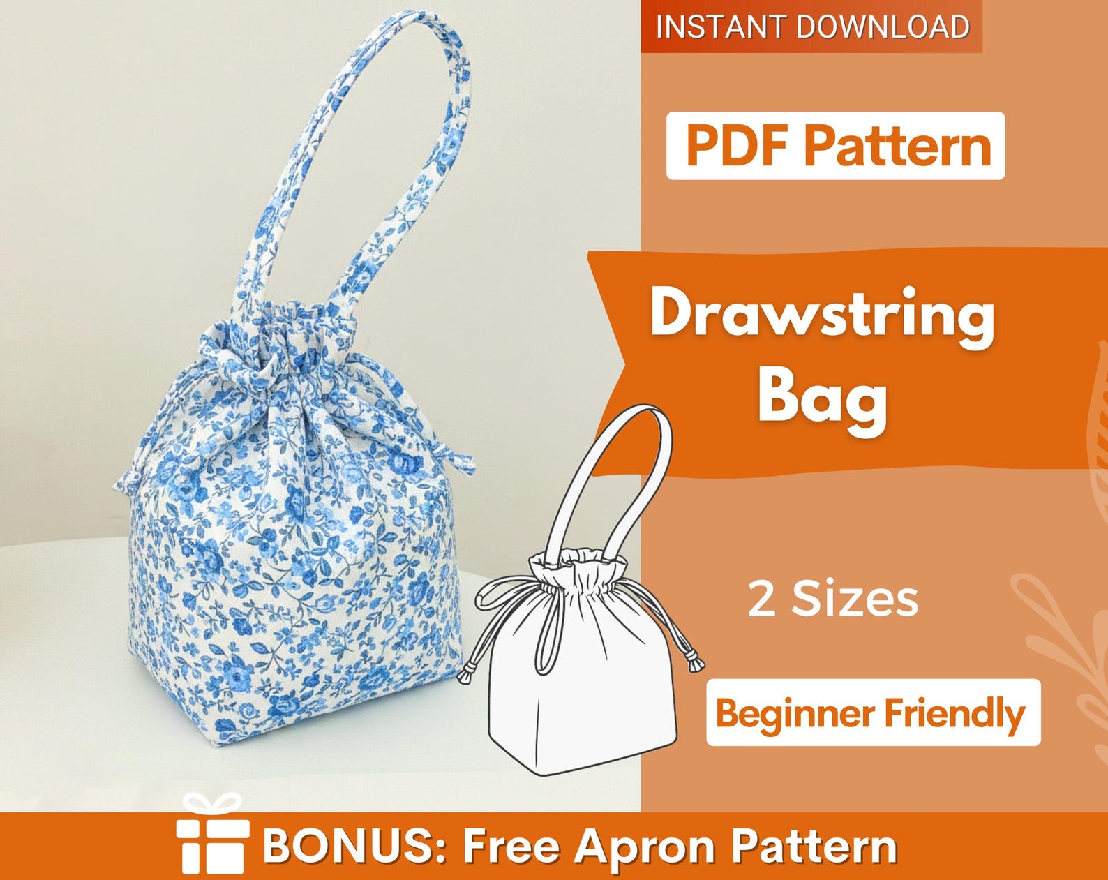 Drawstring Bag Sewing Pattern | Bucket Bag Pattern | Makeup Bag Pattern ...
