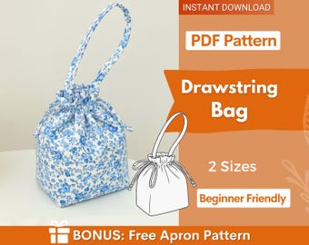 Drawstring Bag Sewing Pattern | Bucket Bag Pattern | Makeup Bag Pattern | Beginner Bag Pattern | Pouch Bag Pattern | Make Up Bag Pattern