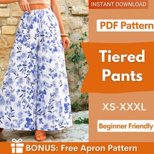 Tiered Pants Sewing Pattern | Women Pants Pattern | Wide Leg Pants Pattern | Pants Pattern | Sewing Patterns | Women Sewing Pattern