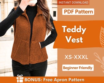 Teddy Vest Pattern | Sewing Patterns | Women Pattern | Jacket Pattern | Winter Pattern | Vest Pattern | Jacket Vest Sewing Pattern for Women