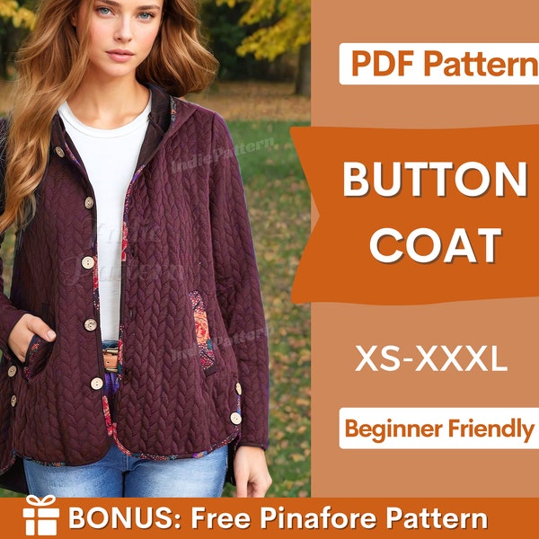 Button Coat Pattern | Winter Coat Sewing Pattern | Coat Pattern | Women Sewing Patterns | Jacket Pattern  | Women Jacket | Women Coat