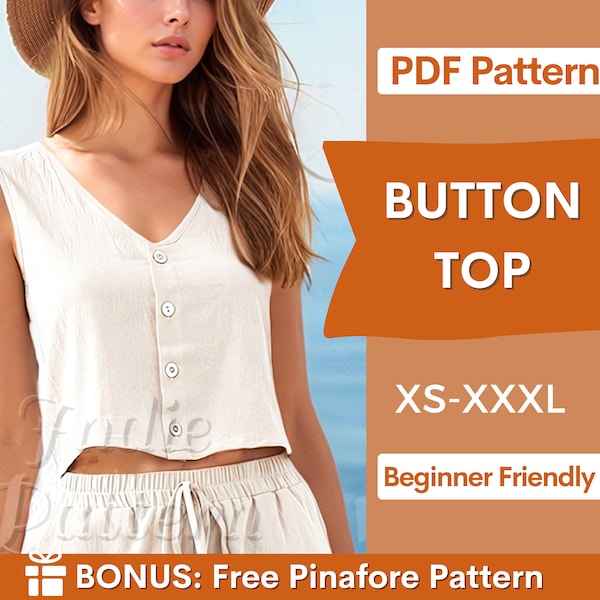 Button Top Sewing Pattern, Top Pattern, Sleeveless Top Pattern, Sewing Pattern, Women Sewing pattern, Tank Top, Summer Top, Women's Top