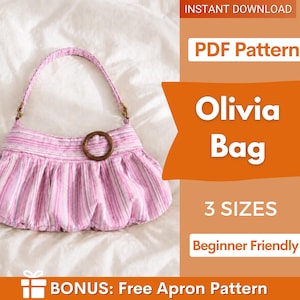 Patrón de bolso plisado / Patrón de bolso hobo / Patrón de bolso de mano / Bolso de hombro / Patrón de bolso para mujer / Patrón de bolso para principiantes