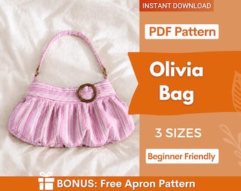 Modello per borsa a pieghe / Modello per borsa a tracolla / Modello per borsetta / Borsa a spalla / Modello per borsa da donna / Modello per borsa per principianti