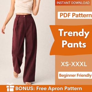 Patrón de costura para pantalones de pierna ancha / XS-XXXL / Patrón de pantalones para mujer / Patrón de pantalones / Patrón de costura, Patrón de costura para mujer / Pantalones de talle alto