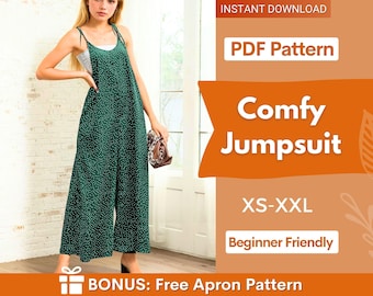 Jumpsuit Pattern | XS-XXL | Overalls pattern | Jumpsuit Sewing PDF Pattern |Women&#39;s Jumpsuits | Dungaree Pant Loose Trouser | Sewing Pattern