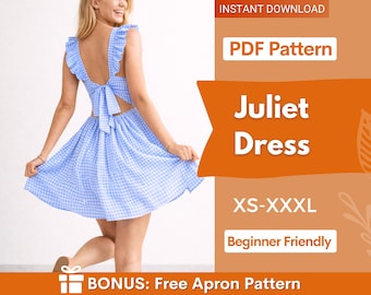 Juliet Dress Sewing Pattern | Summer Dress | Back Tie Dress Sewing Pattern | Women Dress Pattern | Sewing Patterns for Women, Dress Pattern