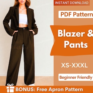 Patrón de costura para mujer / Patrón de pantalón / Patrón de blazer / Patrón de pantalón / Patrones de costura / Patrón de pantalón de mujer en PDF, Pantalón de talle alto