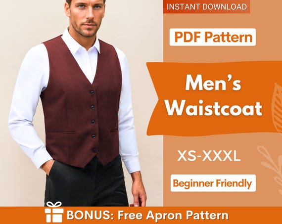 Waistcoat Sewing Pattern for Men | Men Vest Sewing Pattern | Waistcoat Men| Sewing Pattern Vest Men | Top Pattern Men, Suit Pattern Men