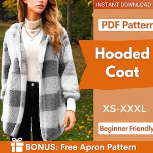 Wykrój na płaszcz z kapturem dla kobiet | Wykrój na płaszcz | Wykrój na kurtkę | Wykroje do szycia | Wykrój na damski płaszcz z kapturem