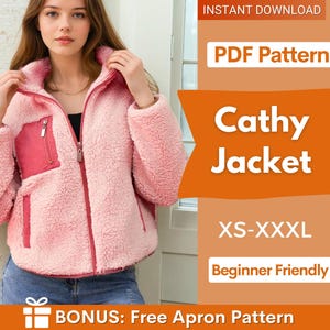 Patrón de costura para chaqueta de mujer, patrón de costura para mujer, chaqueta de peluche, chaqueta con cremallera, patrón de costura para principiantes, patrón de costura para chaqueta y abrigo.