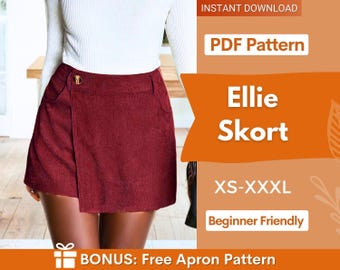 Skort Sewing Pattern | Skirt Shorts Pattern | Mini Skirt Sewing Pattern | Shorts Pattern | Womens Skirt | Sewing Patterns | Women Patterns
