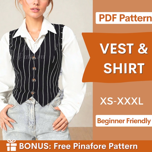 Vest & Shirt Sewing Pattern | Sewing Pattern for Women | Sewing Patterns | Vest Pattern | Shirt Pattern | Sewing Patterns, Waistcoat Pattern
