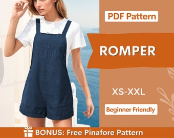 Romper Sewing Pattern - XS-XXL - Playsuit sewing pattern - Jumpsuit Sewing Pattern, Pattern Women's Jumpsuits, overalls sewing pattern PDF