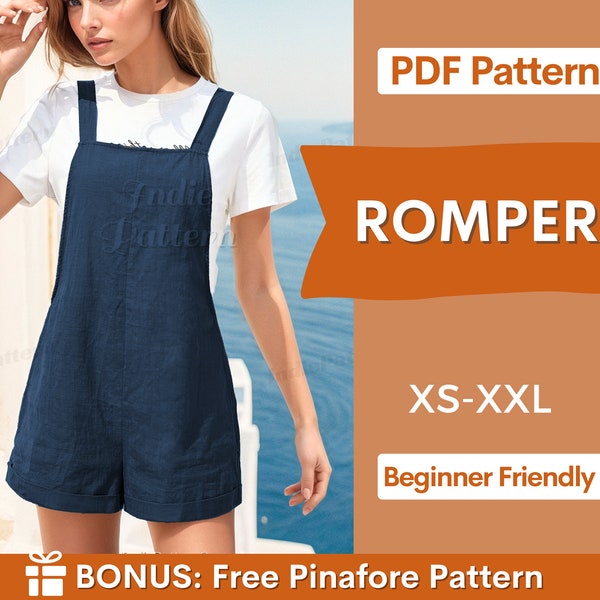 Romper Sewing Pattern - XS-XXL - Playsuit sewing pattern - Jumpsuit Sewing Pattern, Pattern Women's Jumpsuits, overalls sewing pattern PDF