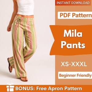 Patrón de costura para pantalones de mujer / XS-XXXL / Pantalones acampanados / Patrón de costura para pantalones / Pantalones de pierna ancha / Patrón de costura para pantalones de cintura baja para mujer