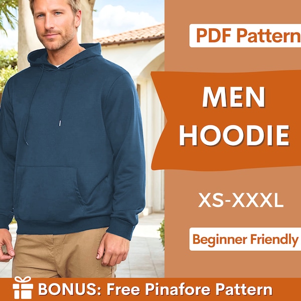 Mannen hoodie patroon, hoodie patroon voor mannen, XS-XXXL, sweatshirt patroon, mannen naaipatroon, loungewear patroon, patronen voor mannen