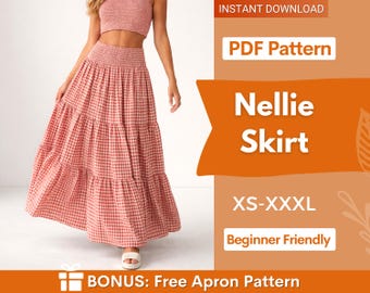 Tiered Maxi Skirt Sewing Pattern | Skirt Pattern | High Waist Skirt Pattern | Sewing Patterns | Women Sewing Pattern, Summer Skirt Pattern