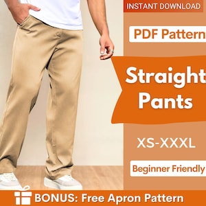 Men Straight Leg Pants Pattern | Men Trousers Pattern | Men Sewing Pattern Pants, Straight Pants for men, Men&#39;s Sewing Pattern Trousers