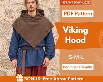 Viking Hood Sewing Pattern, Cape with Hood Pattern, Cape Pattern, Capelet Pattern, Medieval Dress Pattern, Cosplay Cloak Sewing Pattern