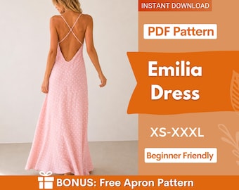 Emilia Dress Sewing Pattern | Women Dress Pattern |  Sewing Patterns | Women Patterns | Prom Dress | Open Back Dress