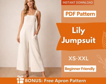 Lily Jumpsuit Sewing Pattern | Overalls pattern | Jumpsuit PDF Pattern |Women's Jumpsuits | Dungaree Pant Loose Trouser | Sewing Pattern