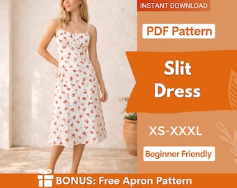 Slit Dress Sewing Pattern for Women PDF | XS-XXXL | Womens Dress Pattern | Summer Dress Pattern | Women Sewing Pattern | Slip Dress pattern