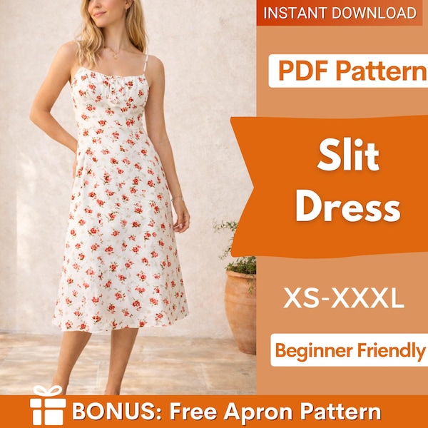 Slit Dress Sewing Pattern for Women PDF | XS-XXXL | Womens Dress Pattern | Summer Dress Pattern | Women Sewing Pattern | Slip Dress pattern