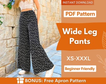 Pants Pattern for Women | Wide Leg  Pants Sewing Pattern | Summer Pants Pattern | Sewing Patterns | Women Sewing Pattern | High Waist Pants