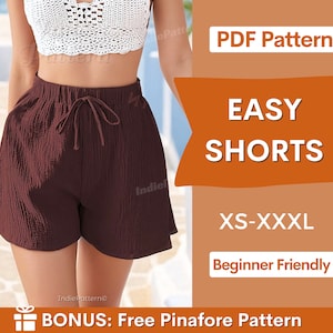 Patron de short facile | Patron de shorts pour femmes | Patron de short pour débutant | Short à taille élastique | Patrons de couture short taille haute jambe large