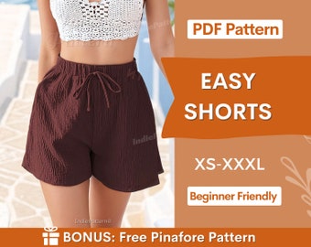 Patron de short facile | Patron de shorts pour femmes | Patron de short pour débutant | Short à taille élastique | Patrons de couture short taille haute jambe large