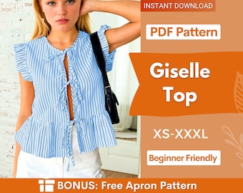 Front Tie Top Sewing Pattern | Women Sewing Pattern | Blouse Pattern | Ruffled Top | Sewing Patterns for Beginner Top | Peplum Top, Tank Top