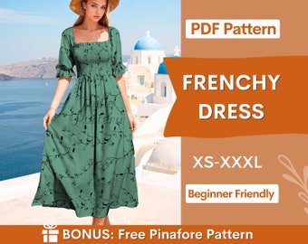 Frenchy Dress Pattern | Sewing Patterns | Milkmaid Dress Pattern | Cottagecore dress pattern | Prom Dress Pattern | Women Sewing Pattern