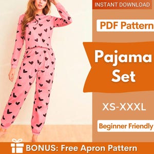 Mönster för pyjamasset för kvinnor | Mönster för nattkläder, mönster för pyjamas, sömnadsmönster för nattlinnen, mönster för dampyjamas, pyjamasmönster för kvinnor