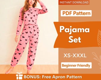 Pajama Set Pattern for Women | Nightwear Pattern, Pyjama Sleepwear Pattern, Nighty Sewing Pattern, Women Pajamas Pattern, PJ Pattern Women