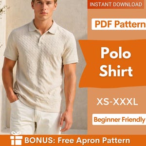 Modello di cucito per polo da uomo / Modello polo / Modello di cucito per camicia da uomo, Modello di camicia estiva da uomo, Modello di camicia da uomo polo
